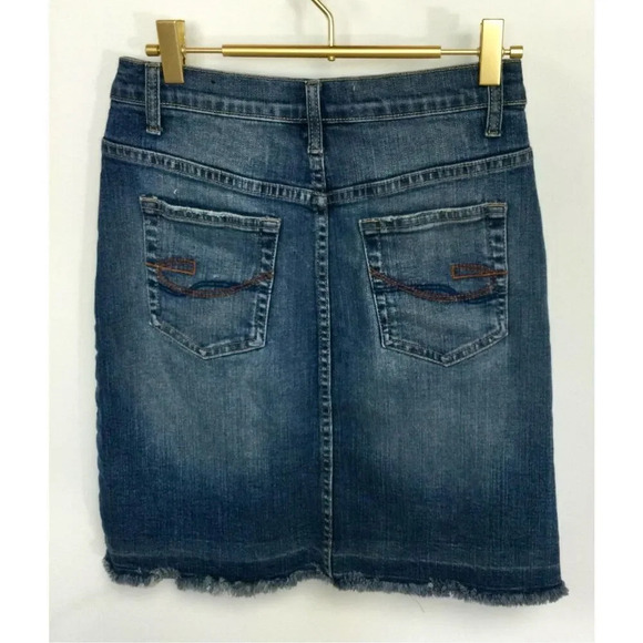 VTG Vanilla Star Womens 7 Denim Mini Skirt Blue Pockets Raw Frayed Hem Stretch - Picture 2 of 10